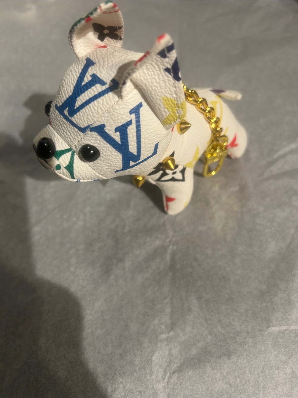 Designer inspired White Multicolor Monogram Puppy Bag Charm with Gold Chain